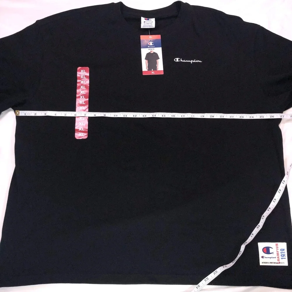 Champion Retro Tee Mens XL Black Short Sleeve Script Logo Crewneck T-Shirt NEW